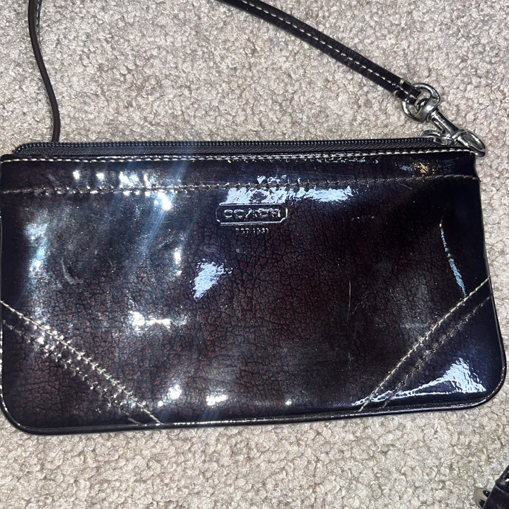 Used coach leather brown crossbody bag with wristlet wallet chocolate brown - Picture 4 of 10